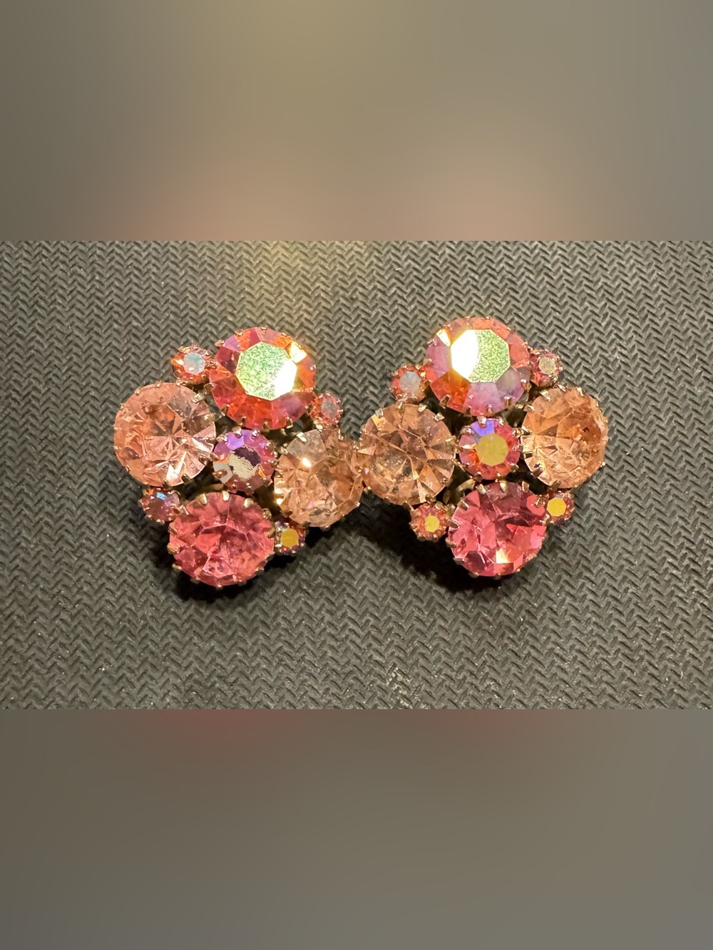 Vintage Pink Crystal Cluster Clip-On Earrings